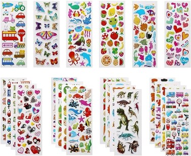 3D Stickers for Kids Puffy Stickers 550+ Children Stickers 22 Variety Sheets for Rewarding Gifts Scrapbooking Including Animals, Fish, Dinosaurs, Numbers, Fruits, Trucks, Butterfly and More