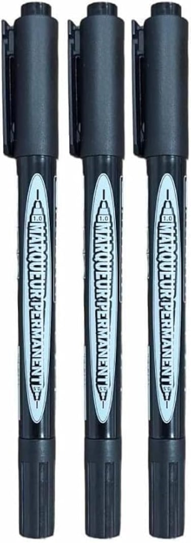3 Pieces Double Sided Permanent Marker Black,Twin Markers (Pack Of 3 Pcs)