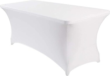 6FT White Spandex Tablecloth, Rectangular Fitted Stretch Table Cover for Parties, Weddings &amp; Events, Wrinkle-Resistant &amp; Washable Tablecloth for Vendor Booth &amp; Kitchen Use
