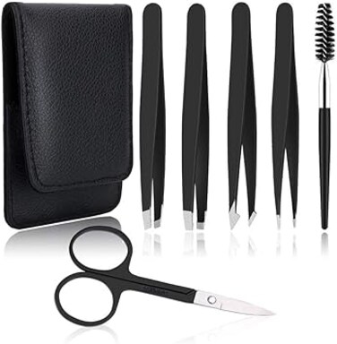 UUBAAR Professional Eyebrow Tweezers Set for Women and Men, Premium Stainless Steel Tweezer Kit, Tweezers Precision for Ingrown Hair, Facial Hair, Eyebrows Plucking