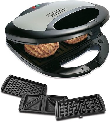 Sandwich Maker 2 Slot Non-Stick 3in1 Interchangable Sandwich Grill And Waffle Maker, With Indicator And Ready to Cook Lights For Quick and Easy Dishes TS2090-B5 2 Years Warranty