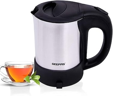 Geepas Stainless Steel Travel Kettle, Silver/Black, 1100 W, 0.5 L, GK175