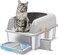 Angju Stainless Steel Cat Litter Box Metal Extra Large Cat Litter Tray for Big Cats Litter Pan Toilet High Enclosed Sides Pet Litter Box with Footboard &amp; Scoop, Old and Short-Legged Cat Friendly