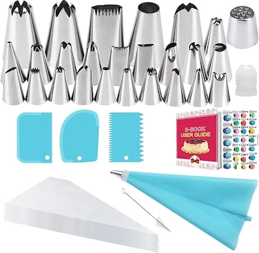 Icing Nozzles Set, Cake Decorating Set, Stainless Steel Piping Icing Nozzles, Reusable Silicone Piping Bag, Suitable for Cakes, Cupcakes, Cookies, Pastries, Beginners