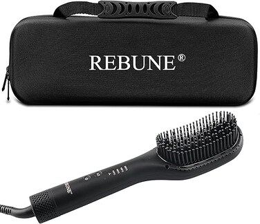 REBUNE New Hot Air Styler 3 In 1 Negative Ion Hair Straightener Brush Hot Air &amp; PTC Dual Heating Technology For Smooth Frizz-Free Hair (With Case)