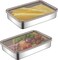 Qivine Pack of 2 Cold Food Boxes for Fridge, Stackable, Food Storage Containers with Lid, Stainless Steel Food Box, Potato Storage Box for Sausage and Cheese, 19.5 x 14 x 4 cm