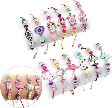 12 Pcs Kids Girls Women Bracelets Jewelry Animal Pendant Unicorn Owl Cute Bracelet Multicolor Woven Bracelets for Prize Pretend Play Party Favors for Girls Kids Friendship Bracelets, One Size