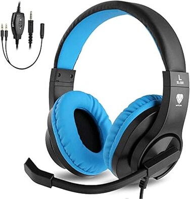 PC Kids Gaming Headset with Microphone Wired Xbox Headset with mic PS4 Gaming Headphones with Microphone Gamer PS4 Headset with Mic Stereo Sound &amp; Noise Cancelling for Switch Computer(Blue)