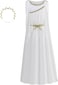 Ancient Greek Goddess Girls Costume 2 PCS Kids Roman Sleeveless Costume with Golden Browband for World Book Day Christmas Halloween