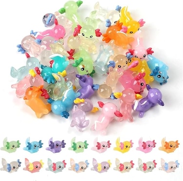 32pcs Mini Resin Axolotl Miniature Figurine Glow in The Dark Tiny Animal Figurines Small Luminous Charm Ornament for DIY Craft Garden Landscape Dollhouse Ornament Potted Plants Decorat