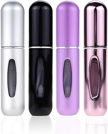 PINKE Portable Mini Refillable Perfume Atomizer Bottle, Atomizer Perfume Bottle, Refillable Perfume Spray, Scent Pump Case, Perfume Atomizer Refillable for Travel 4 Pcs Pack of 5ml
