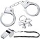 Police Role Pretend Play Metal Hand Cuffs with Key and Whistle Toys for Kids (Silver)