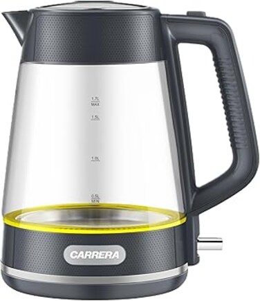 CARRERA Glass Kettle CRR649&ndash; 2200W Electric Kettle with 1.7L Heat-Resistant Glass Jug, STRIX Controller &amp; Boil-Dry Protection