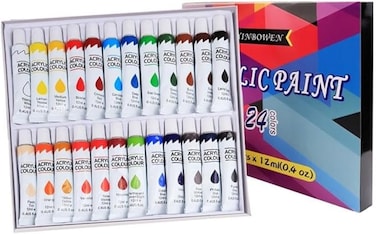 Acrylic Paint Set : 24 Colors 12ml Non-Toxic Art Craft Paints Kids Adults Painting Drawing DIY Art Supplies for Canvas Fabric Ceramic Glass Stone Model Wood Painting