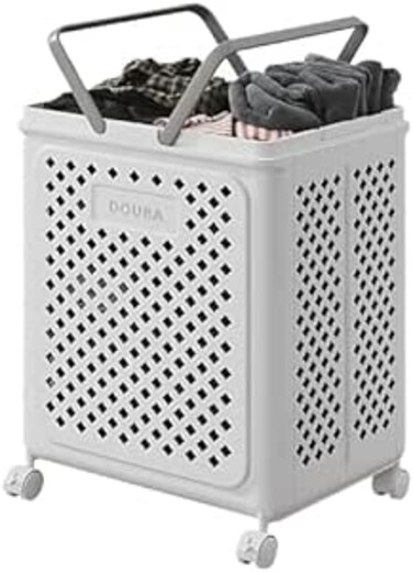 SLEEPHEAD&reg;Folding Laundry Basket with Wheels and Handles，Plastic Home Collapsible Laundry Basket Removable Laundry Bags Laundry Basket for Kids Clothes Basket Child Grocery Basket Household (46L)