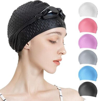 Silicone Swim Cap,Comfortable Bathing Cap Ideal for Curly Short Medium Long Hair, Swimming Cap for Women and Men, Shower Caps Keep Hairstyle Unchanged