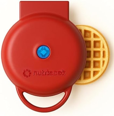 Nutricook Mini Waffle Maker 10cm Healthy Ceramic Coating for Belgian Waffles Quick Heat-Up, Compact Waffle Maker for Home, Kids, and Travel &ndash; Easy to Clean,red, 2 yrs warranty, NC-WM100R