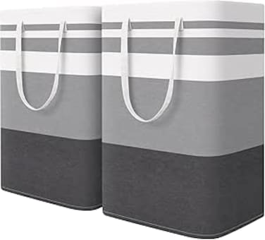 Purfex 2-Pack Laundry Basket 75L, Waterproof, Freestanding Large Laundry Hamper, Collapsible Tall with Easy Carry Handles for Clothes Room Bedroom Bathroom Dorm-(Gradient Grey)