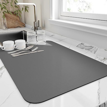 Kitchen Mat,Dish Drying Mat,Anti Slip Coffee Mat, Big Size 60L x 40W , 3.5mm Thickness, High Absorbent Mat for Kitchen Counter, Kitchen Mats, Drying Mat Kitchen (60*40 GREY)