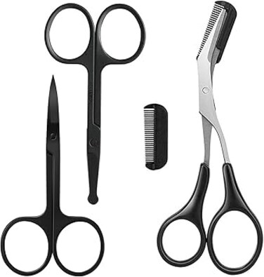 Tazweeq 3Pcs Eyebrow Scissors with Comb, Facial Hair Small Grooming Scissors For Men Women, Eyebrow Trimmer Scissor for Eyebrows, Nose Hair, Mustache, Beard, Eyelash