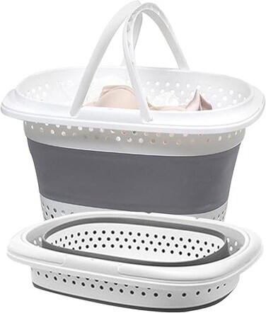 Homarket Collapsible Laundry Basket, Plastic Foldable Pop Up Laundry Hamper,Portable Washing Tub With Handle, Space Saving Storage Container/Organizer-Grey