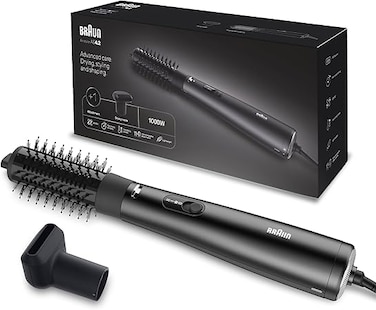 Braun Air Styler AS4.2, Advanced Care, Hair Drying, Styling and Shaping, 1000 Watts with Drying Nozzle, Air Brush BRAS420SDE - Ionic Black.