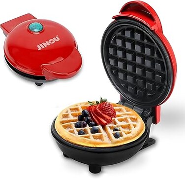 Jinou 4" Mini Waffle Maker - Made With Premium Quality Plastic &amp; Non-Stick Coating - Small Pancake Maker For Brownies, Cookies, Quesadillas, Calzones, Hash Browns &amp; More. 1 Year Warranty
