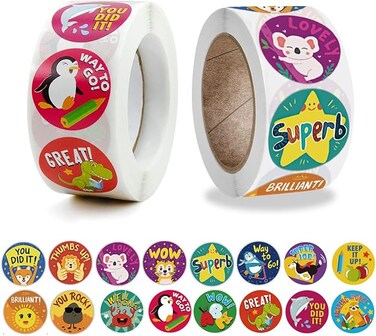 1000Pcs Reward Stickers for Teachers Incentive Stickers Supplies for Classroom Motivational Stickers Classwork Award Stickers Kids School Training Encouraging Round Cute Cartoon Design-2 Roll
