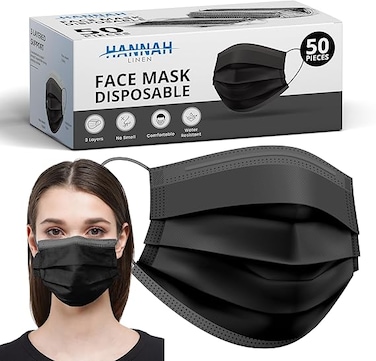 Black Disposable Face Masks - 50 PCS Black Face Masks for Men &amp; Women - 3 Layers Protection - Comfortable/Adjustable/Breathable Black Mask