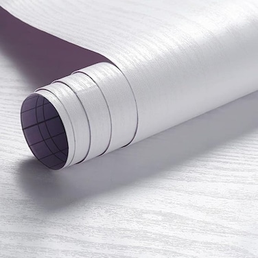 White Wood Paper,43.5x305cm Self Adhesive Wallpaper Waterproof Gloss PVC Vinyl, Oil Proof Paper for Furniture Cover Surface,Countertop,Kitchen