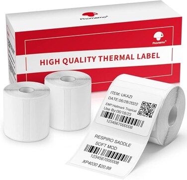 Phomemo 3 Rolls M120/M110/M110S/M200/M220 Thermal Paper 1.57'' x 1.18''(40x30mm), Phomemo Multipurpose Barcode/FNSKU/FBA Labels, 230Labels/Roll, Black on White