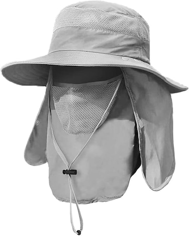 Men Fishing Hat with Face Neck Flap, Outdoor Wide Brim UPF 50+ Sun Protection Cap for Hiking, Garden