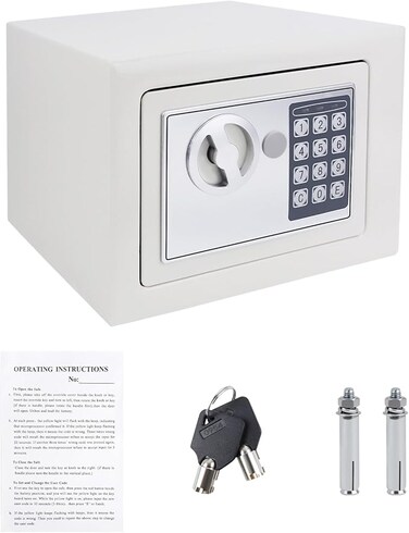 Money Safe Box for Home, Electronic Cash Box with Pass Code and Keys, Anti-Theft Security Safe Box, Small Safe with Premium Steel for Hotel Office Buiness, (White - 4.6L)