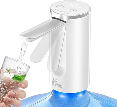 Automatic Water Dispenser Pump, 3 Quantitative Settings Drinking Water Pump with LED Display, Foldable USB Rechargeable Electric Mini Water Pump for 20 Litre Bottle Can for Home (White)