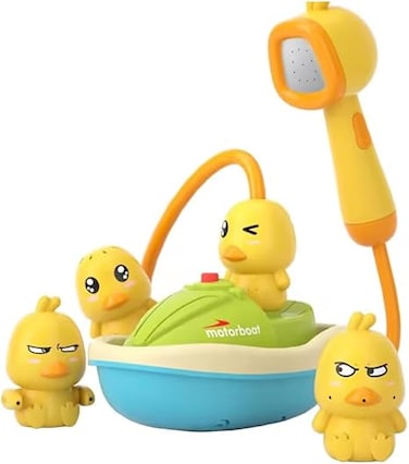 Baby Bath Toy for Toddlers with Cute Duck Design, Electric Spray Bathtub Toy with 3 Spraying Ducks &amp; 1 Shower Head, Floating Boat Bath Toy for Sensory Development, 2-5 Years Old