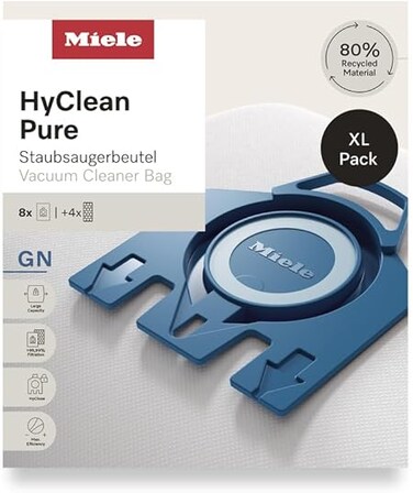 Miele Original 12497870 GN HyClean Pure Vacuum Cleaner Bags, 8 XL Dust Bags, 2 Motor Protection Filters and 2 Exhaust Filters, Miele Complete C2/C3 and Classic C1, S8, S5 and S2 Vacuum Compatible