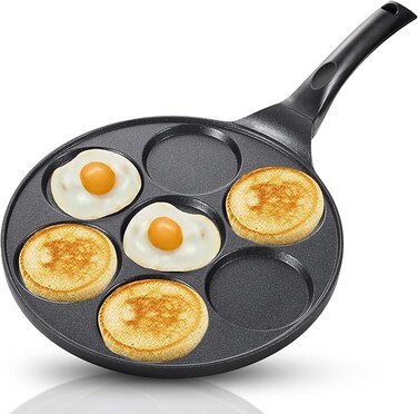Nonstick 7-Mold Pancake Pan, PFOA-Free Coating, Black, 17x10 Inches