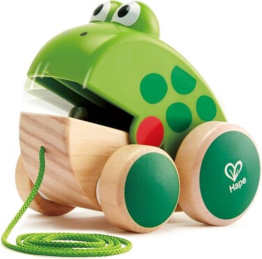Hape Frog Pull-Along Toy for Toddlers   Wooden Push &amp; Pull Animal Toy with Moving Mouth Action   Interactive Educational Toy for Walking and Motor Skills   Bright Colors, Durable Design, Age 12+Months