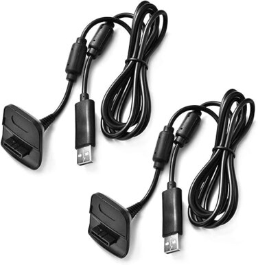 Charging Cable for Xbox 360 &amp; Slim Wireless Game Controllers,2 Pack Black