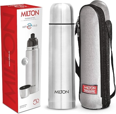 Milton Thermosteel Flip Lid 500, Double Walled Vacuum Insulated Thermos 500 ml   16 oz   24 Hours Hot and Cold Water Bottle with Cover, Stainless Steel, BPA Free,Leak Proof   Silver