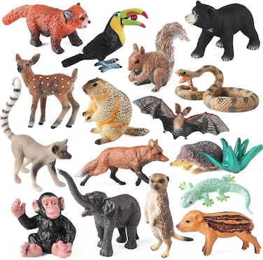 16 PCS Jungle Wildlife Mini Animal Figures Set, Realistic Safari Toy Collection for Kids, Durable Educational Playset, Includes Elephants, Lions, Giraffes, Perfect for Party Favors and Cake Toppers
