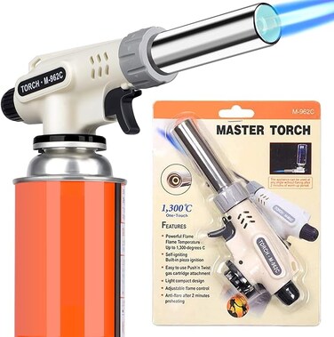 Culinary Professional Kitchen Butane Torch, Upgrade Creme Brulee Blow Torch for Cooking, Adjustable Flame with Reverse Use（Butane Gas Not Included）