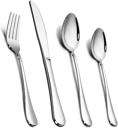 Cutlery Set, Onader Stainless Steel 24 Piece Cutlery Set for 6 People, Flatware Silverware Set with Knife Fork Spoon, Elegant Tableware for Daily Use/Christmas, Mirror Finished. Dishwasher Safe