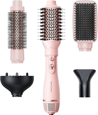 Blow Dryer Brush Set, Wavytalk Air Sculpt 5-in-1 Hot Air Brush Set, Multi Hair Styler for Salon Blowouts, Smooth Curls, Volumizing and Straightening, Sleek and Less Frizz, Pink