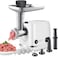 AFRA Meat Grinder, 1200w, 3 Cutting Discs, Aluminum Construction, Stainless Steel Cross Knife, food storage pusher, kibbeh &amp; sausage attachment, AF-1200MGWT, 2 Year Warranty