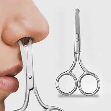 Nose Hair Scissors for Men and Women, Hair Safety Scissors with Round Tip Design, Small Scissor for Trimming Facial Eyebrows Mustache Ear Hairs, Silver