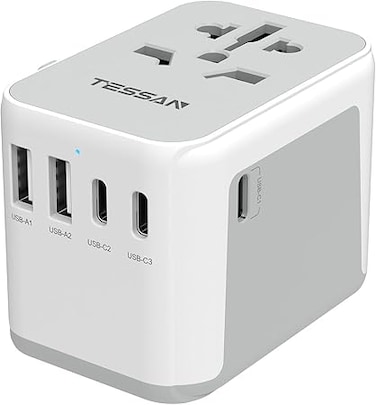 TESSAN Universal Adapter, Worldwide Travel Plug Adaptor with 2 USB A and 3 USB C Ports, International Travel Adapter for EU, UK, USA, AU, Power Socket Charger for Multi Countries