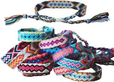 Nepal Woven Friendship Bracelets with a Sliding Knot Closure for Kids, Women, Girls and Men - Adjustable - Mix Color Random（Pack of 12）