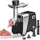 AFRA Meat Grinder, 1800w, 2kg Capacity, Aluminum Construction, Stainless Steel Cross Knife, food storage pusher, kibbeh &amp; sausage attachment, AF-1800MGBK, 2 Year Warranty