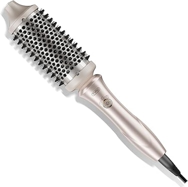TYMO Thermal Brush Heated Round Brush - STYLUX Blowout Volumizer with Flexi-Fit Tech for Hair Straightening, Curling Styler Tool, Hair Straightener and Curler 2 in 1, Dual Voltage, Quick &amp; Easy, Gold